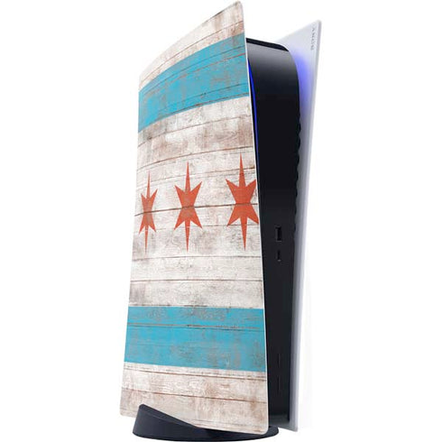 Chicago Flag Dark Wood PS5 Digital Edition Console Skin