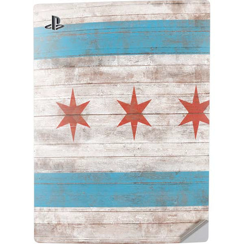Chicago Flag Dark Wood PS5 Digital Edition Console Skin