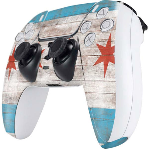 Chicago Flag Dark Wood PS5 Controller Skin