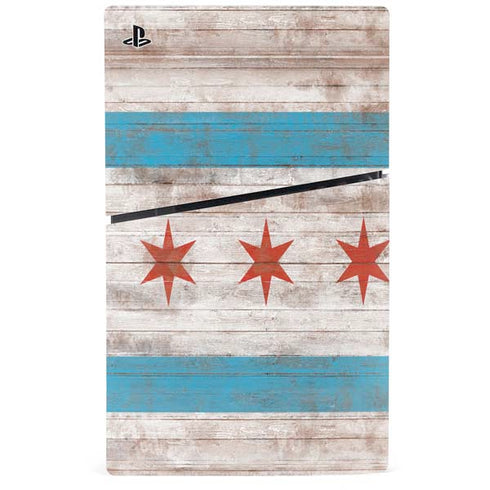Chicago Flag Dark Wood PS5 Slim Disk Bundle Skin