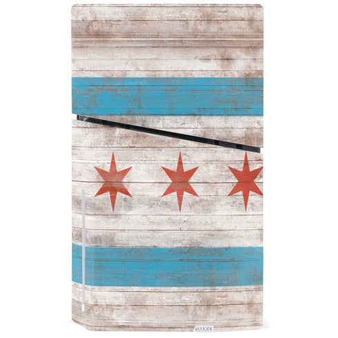 Chicago Flag Dark Wood PS5 Slim Disk Bundle Skin