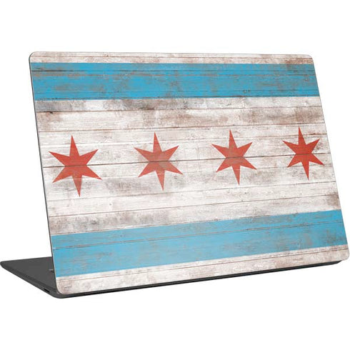 Chicago Flag Dark Wood Surface Laptop 4 15in Skin