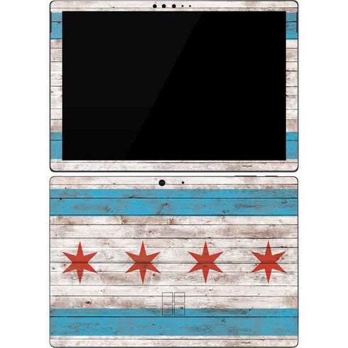 Chicago Flag Dark Wood Surface Pro 7 Skin