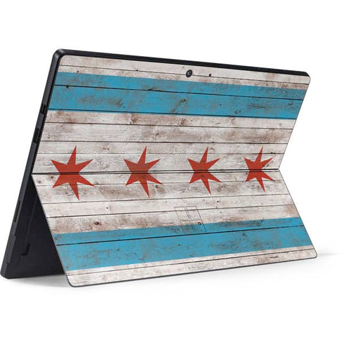 Chicago Flag Dark Wood Surface Pro 7 Skin