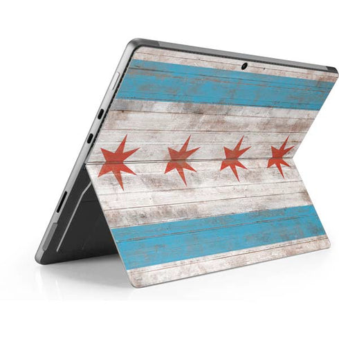 Chicago Flag Dark Wood Surface Pro 8 Skin