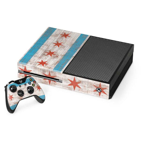 Chicago Flag Dark Wood Xbox One Console and Controller Bundle Skin