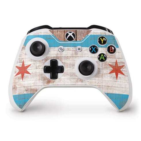 Chicago Flag Dark Wood Xbox One S Controller Skin