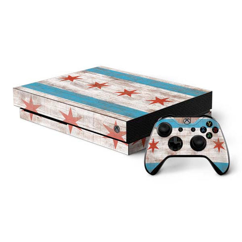 Chicago Flag Dark Wood Xbox One X Bundle Skin