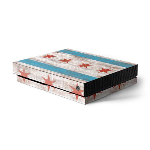 Chicago Flag Dark Wood Xbox One X Console Skin