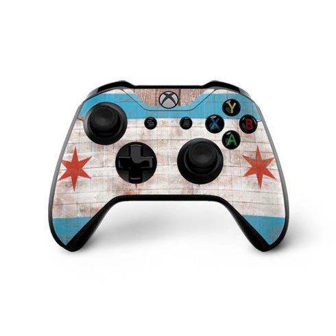 Chicago Flag Dark Wood Xbox One X Controller Skin