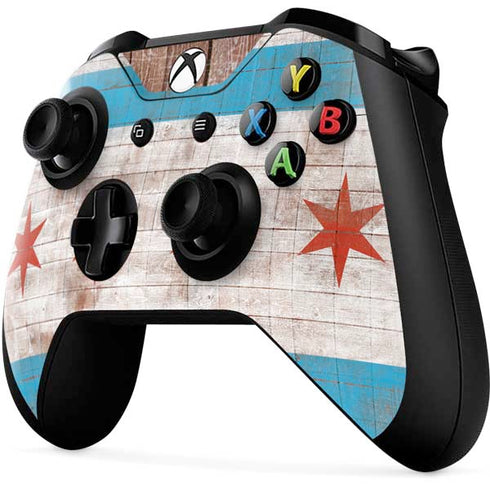 Chicago Flag Dark Wood Xbox One X Controller Skin