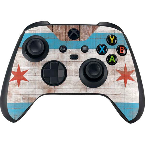 Chicago Flag Dark Wood Xbox Series X Controller Skin