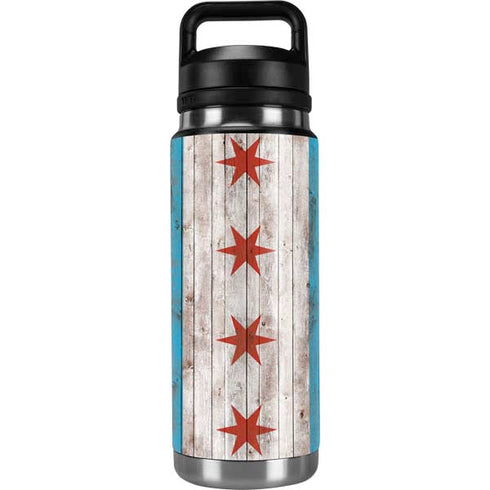 Chicago Flag Dark Wood YETI Rambler 26oz Bottle Skin