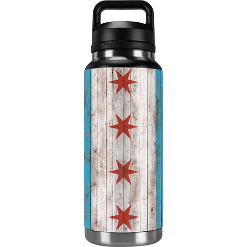 Chicago Flag Dark Wood YETI Rambler 36oz Bottle Skin