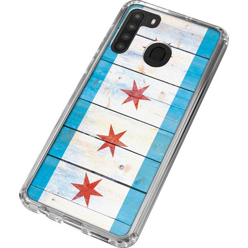 Chicago Flag Light Wood Galaxy A21 Clear Case