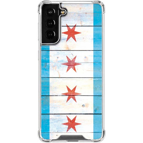 Chicago Flag Light Wood Galaxy S21 FE Clear Case