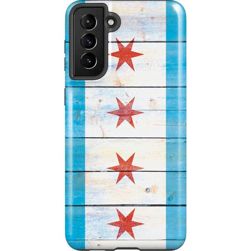 Chicago Flag Light Wood Galaxy S21 FE Pro Case