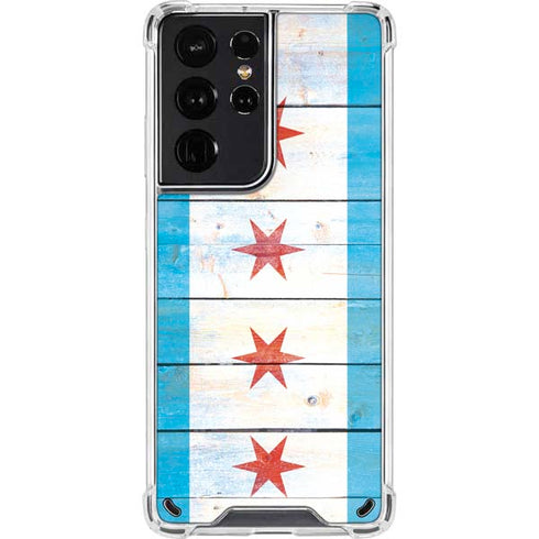 Chicago Flag Light Wood Galaxy S21 Ultra 5G Clear Case