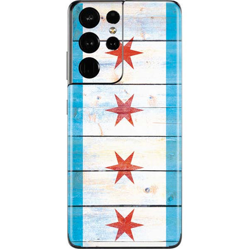 Chicago Flag Light Wood Galaxy S21 Ultra 5G Skin