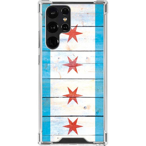 Chicago Flag Light Wood Galaxy S22 Ultra Clear Case