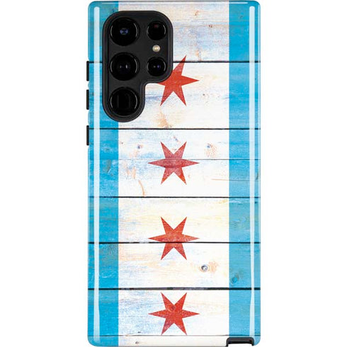 Chicago Flag Light Wood Galaxy S22 Ultra Pro Case