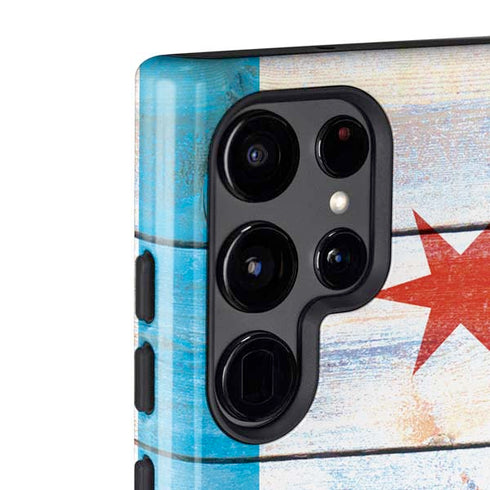 Chicago Flag Light Wood Galaxy S22 Ultra Pro Case