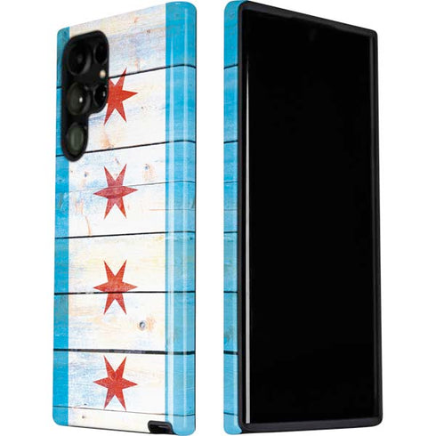 Chicago Flag Light Wood Galaxy S22 Ultra Pro Case