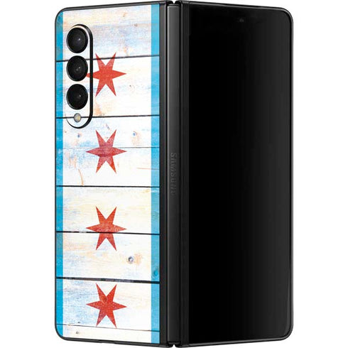 Chicago Flag Light Wood Galaxy Z Fold3 5G Skin