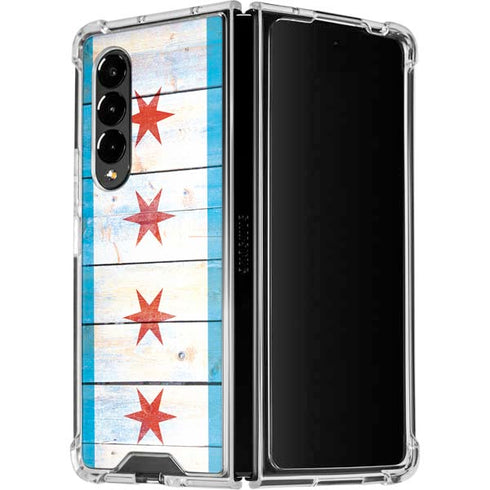 Chicago Flag Light Wood Galaxy Z Fold4 5G Clear Case