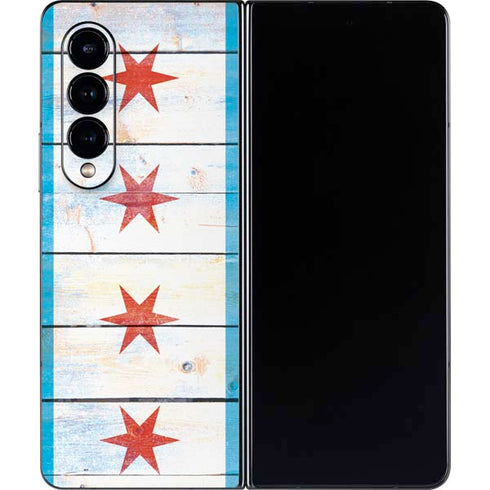 Chicago Flag Light Wood Galaxy Z Fold4 5G Skin