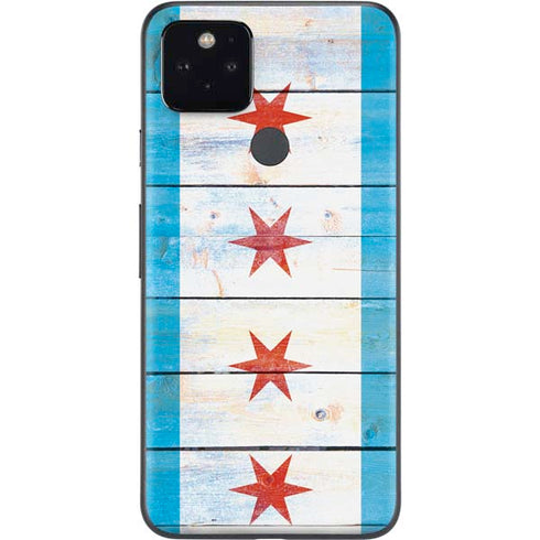 Chicago Flag Light Wood Google Pixel 5 Skin
