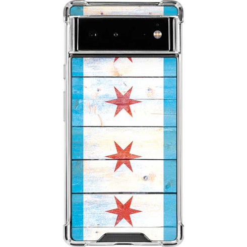 Chicago Flag Light Wood Google Pixel 6 Clear Case
