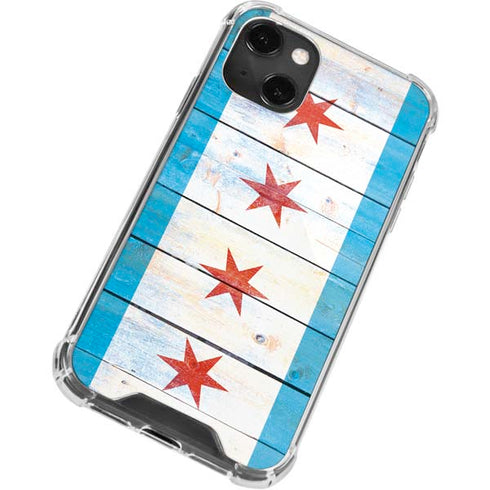 Chicago Flag Light Wood iPhone 14 Plus Clear Case