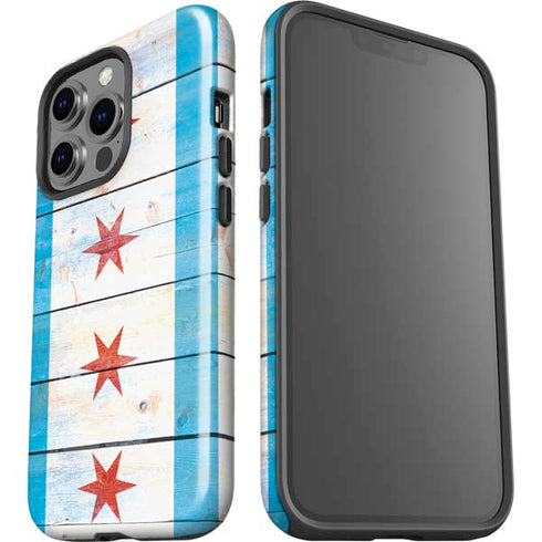 Chicago Flag Light Wood iPhone 15 Pro Impact Case