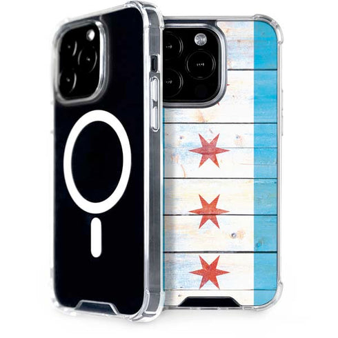 Chicago Flag Light Wood iPhone 14 Pro MagSafe Case
