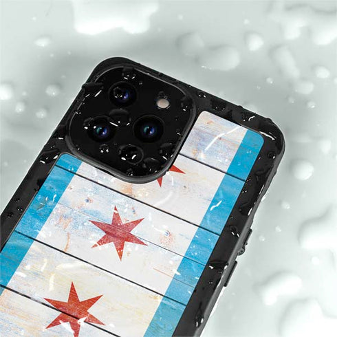Chicago Flag Light Wood iPhone 14 Pro Max Waterproof Case
