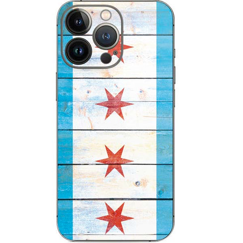 Chicago Flag Light Wood iPhone 15 Pro Skin