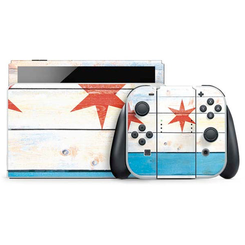Chicago Flag Light Wood Nintendo Switch OLED (2021) Skin