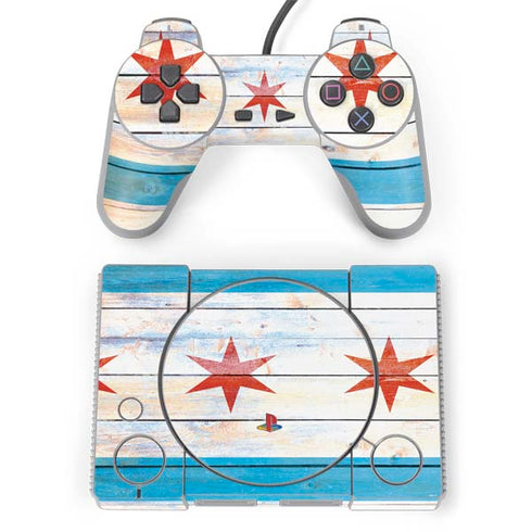 Chicago Flag Light Wood PlayStation Classic Bundle Skin