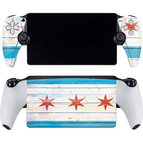 Chicago Flag Light Wood PlayStation Portal Remote Player Skin