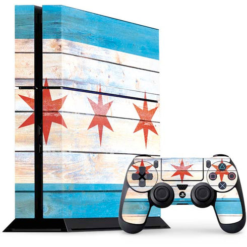 Chicago Flag Light Wood PS4 Console and Controller Bundle Skin