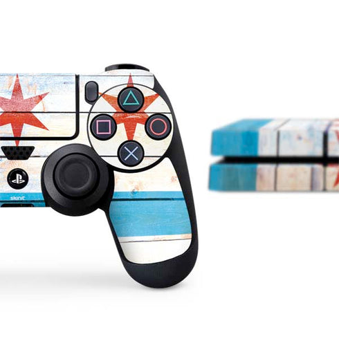 Chicago Flag Light Wood PS4 Console and Controller Bundle Skin