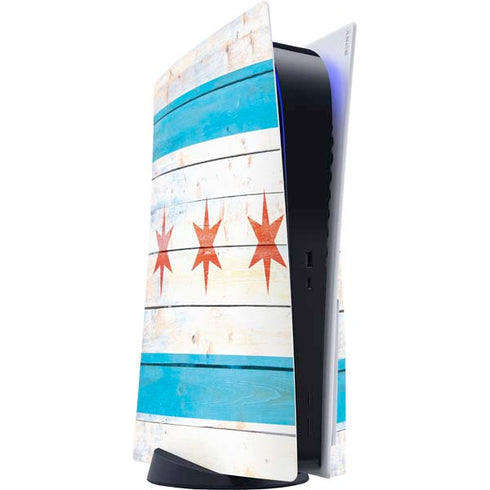 Chicago Flag Light Wood PS5 Console Skin