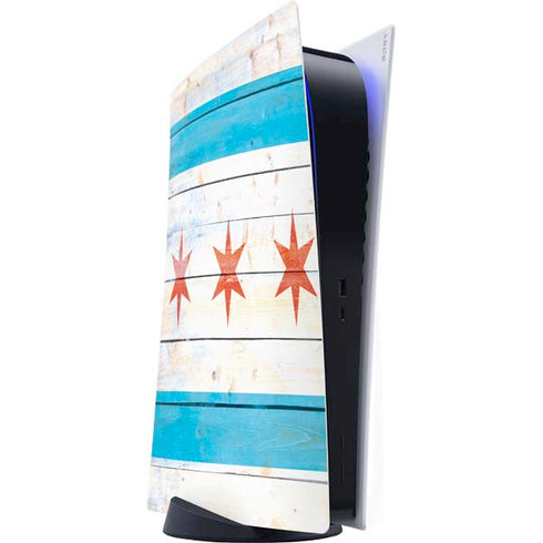 Chicago Flag Light Wood PS5 Digital Edition Console Skin