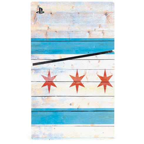Chicago Flag Light Wood PS5 Slim Disk Bundle Skin