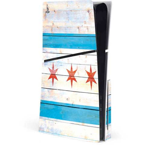 Chicago Flag Light Wood PS5 Slim Disk Console Skin