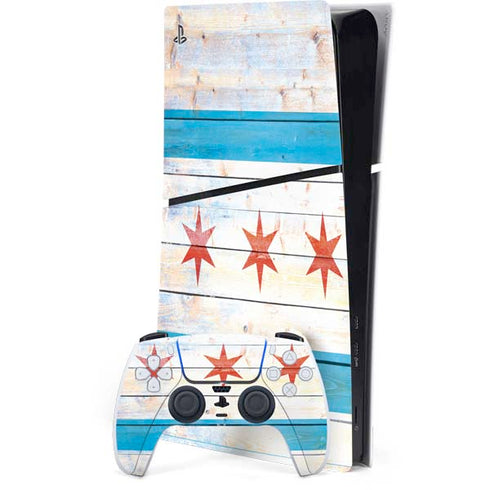Chicago Flag Light Wood PS5 Slim Digital Edition Bundle Skin