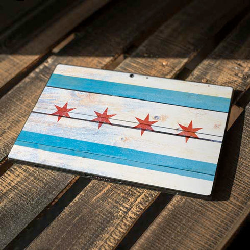 Chicago Flag Light Wood Surface Pro 7 Skin