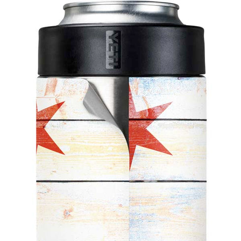 Chicago Flag Light Wood Yeti Colster Can Insulator Skin