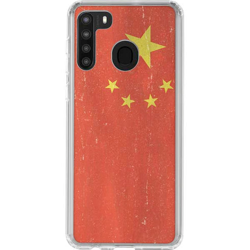 Chinese Flag Distressed Galaxy A21 Clear Case